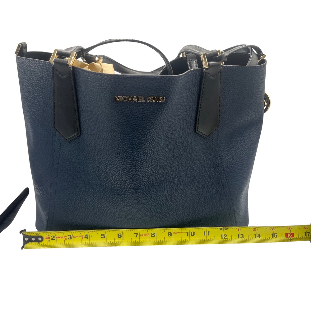 Michael Kors Nvy Blu Pebbled Lthr Tote Bag w/ Matching Pouch Gold Hardwar EZUFT9 - Picture 9 of 12